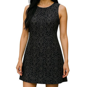 Loft Petites Black Jacquard Midi Sleeveless Sheath Lined Dress Women's Size 8P
